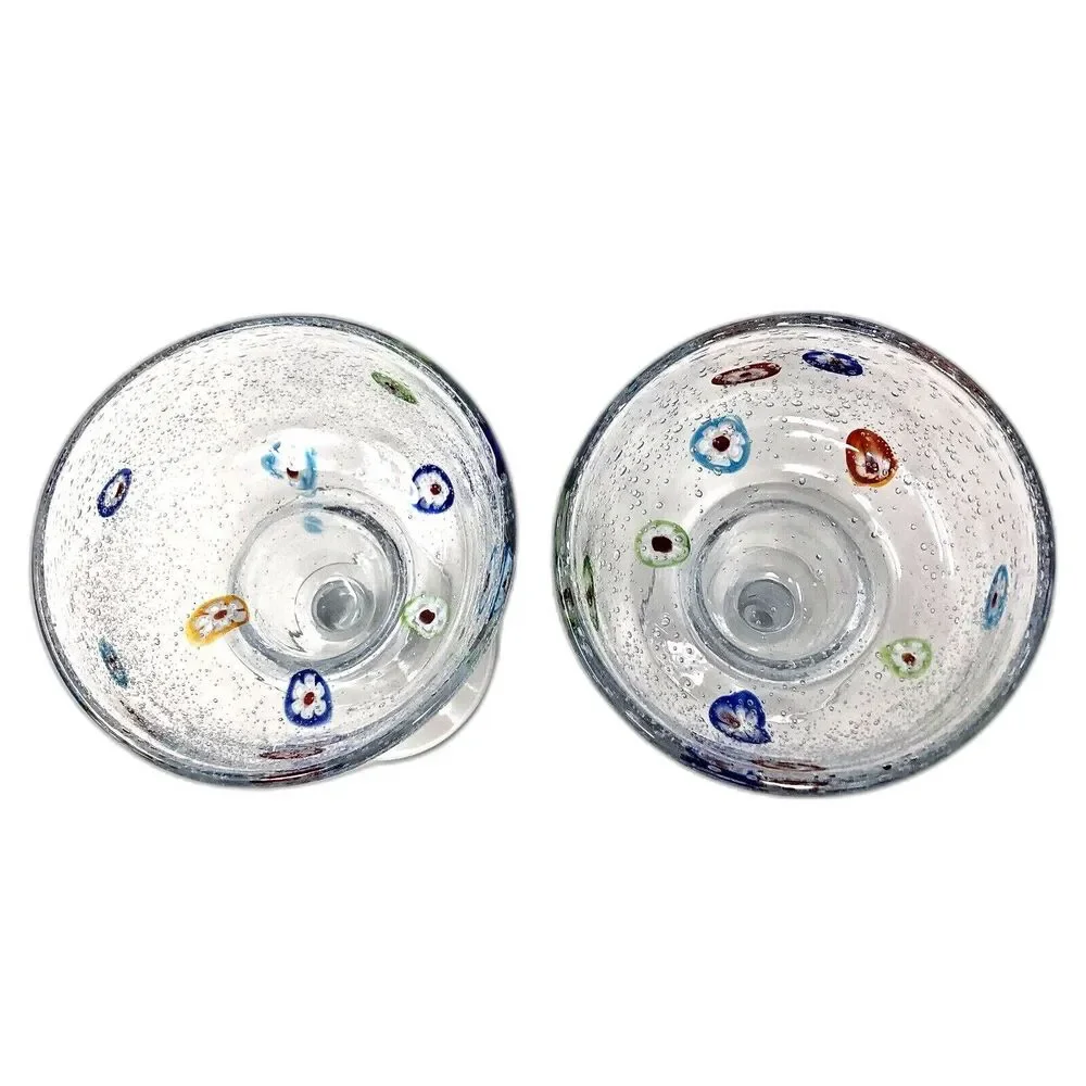 Margarita Hand Blown Glasses Vintage Millefiori Bullicante Barware Set of 2